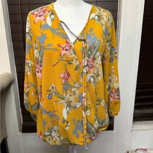 Blue Rain Yellow Floral Blouse